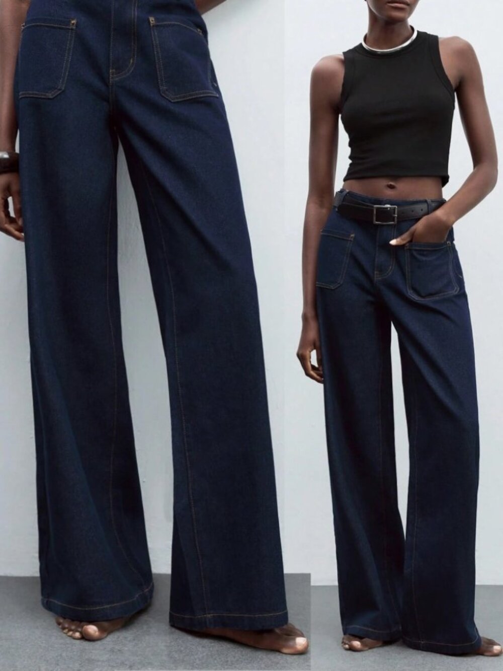 Navy Denim Wide-Leg Jeans, Extra Long
